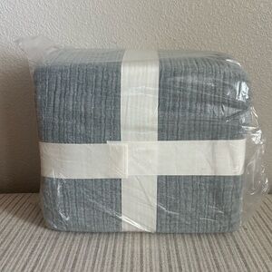 NWT King Textured Chambray Cotton Duvet Cover & Sham Set Dark Teal Blue